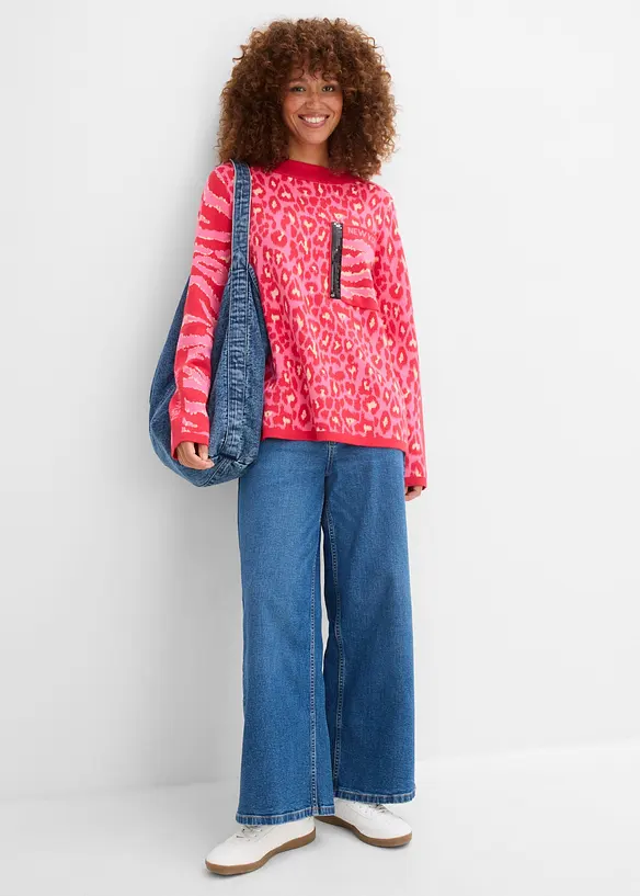 Maglione leopardato in filato fine, bonprix