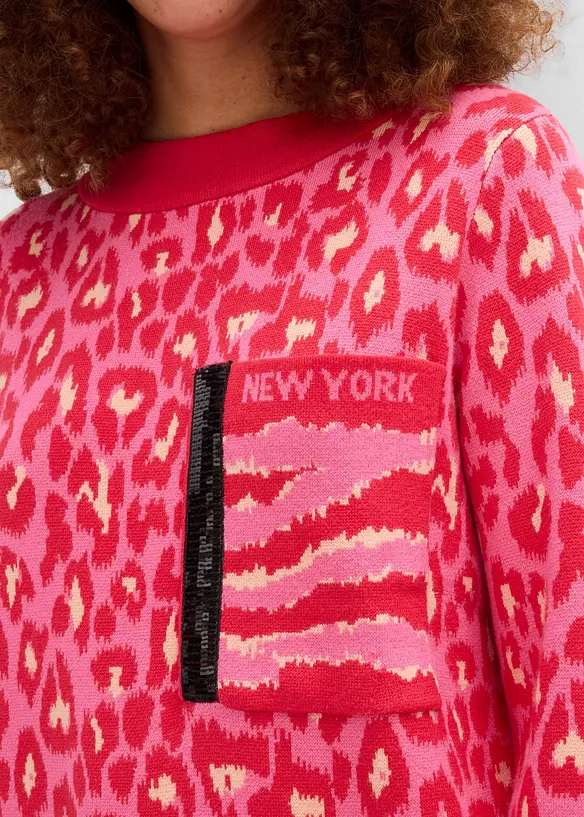 Maglione leopardato in filato fine, bonprix