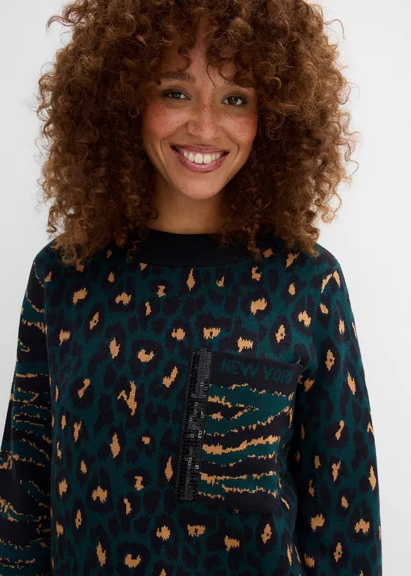 Maglione leopardato in filato fine, bonprix