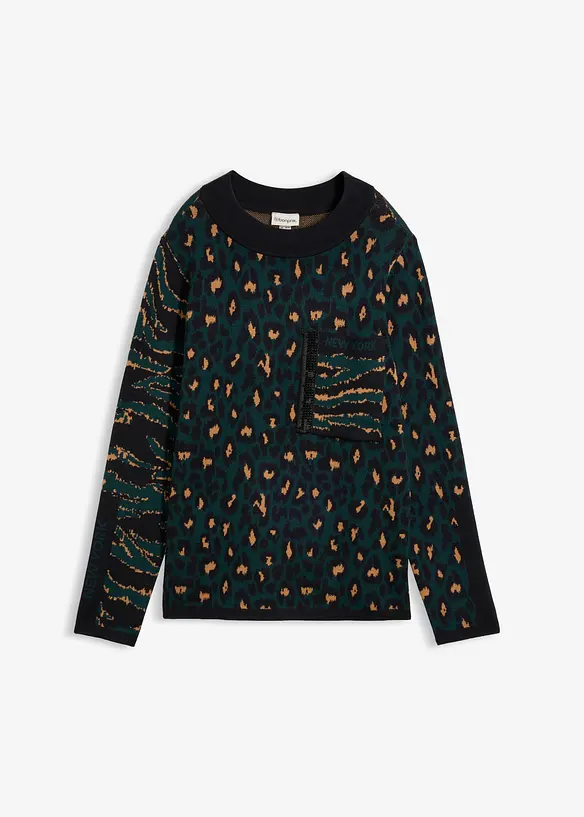 Maglione leopardato in filato fine, bonprix
