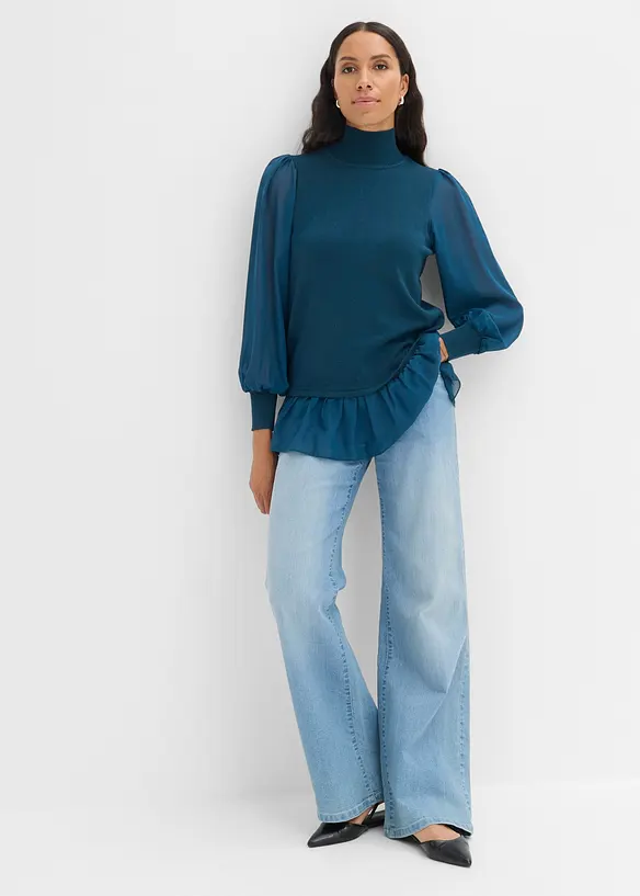 Maglione in filato fine con inserto effetto camicia, bonprix