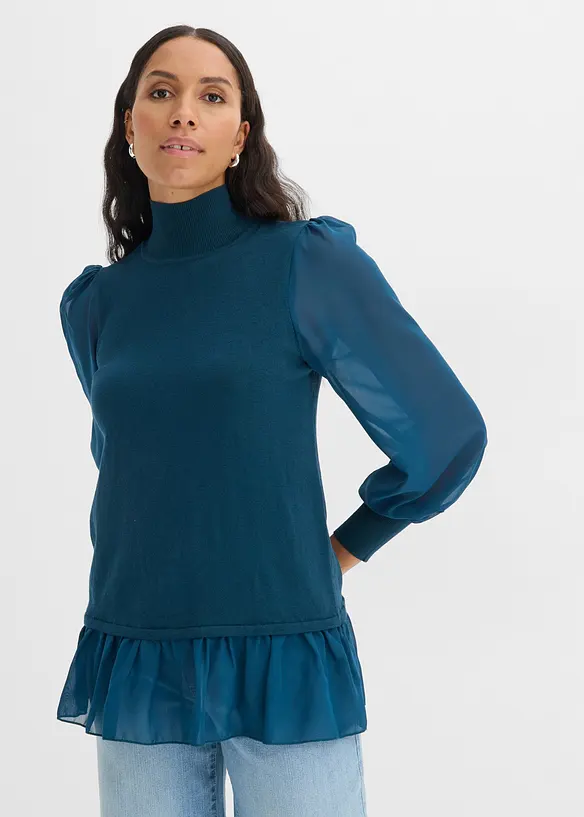 Maglione in filato fine con inserto effetto camicia, bonprix