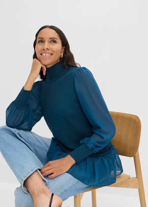 Maglione in filato fine con inserto effetto camicia, bonprix