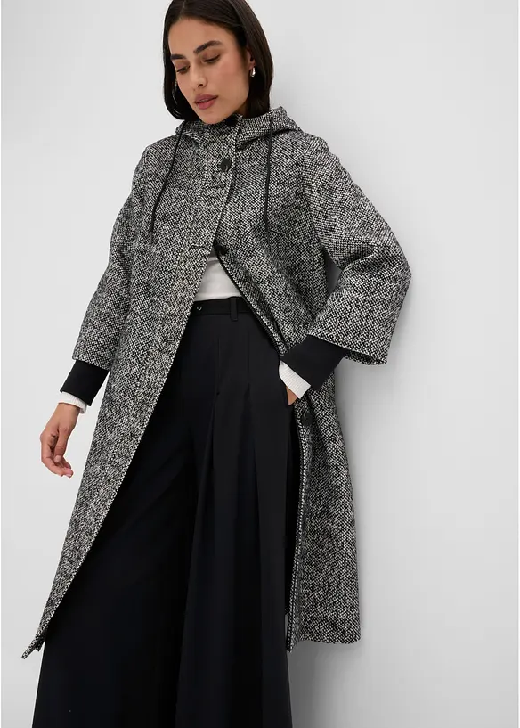 Cappotto effetto tweed con polsini in maglia, bonprix