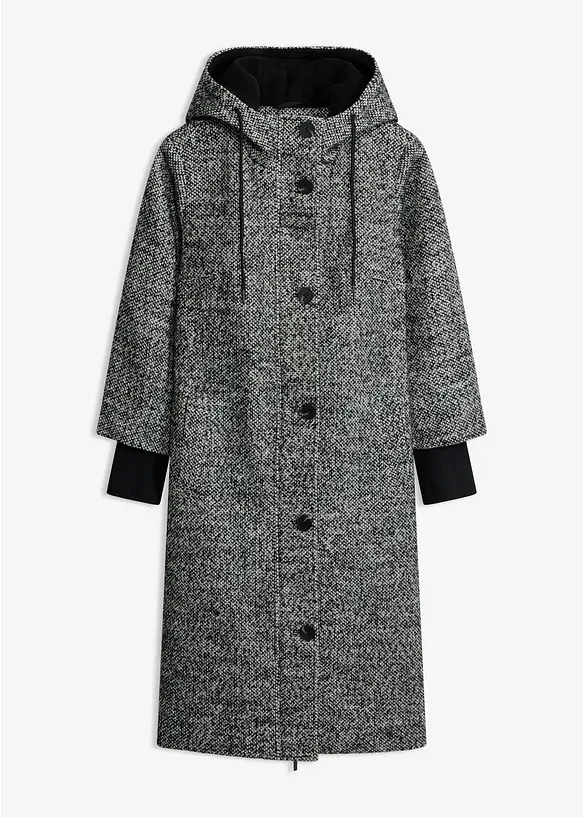 Cappotto effetto tweed con polsini in maglia, bonprix