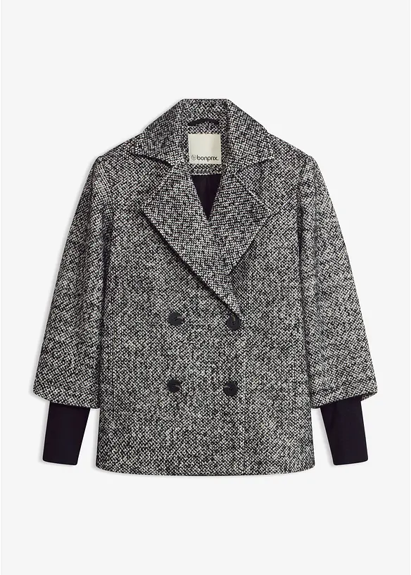 Caban effetto tweed con polsini in maglia, bonprix