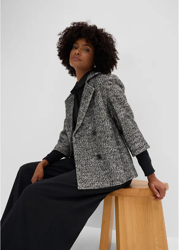 Caban effetto tweed con polsini in maglia, bonprix