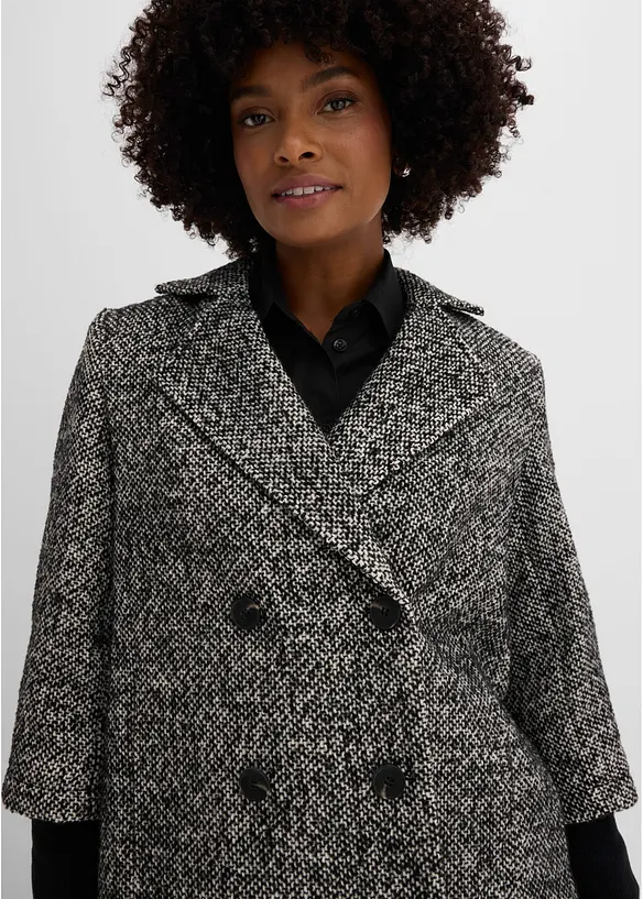 Caban effetto tweed con polsini in maglia, bonprix