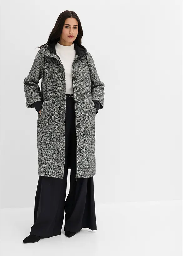 Cappotto effetto tweed con polsini in maglia, bonprix