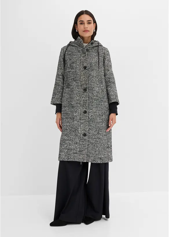 Cappotto effetto tweed con polsini in maglia, bonprix