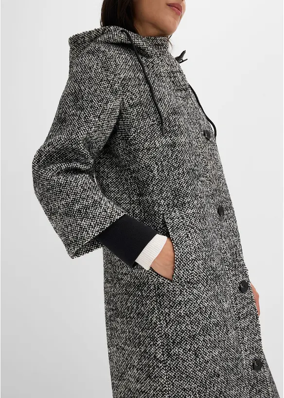 Cappotto effetto tweed con polsini in maglia, bonprix