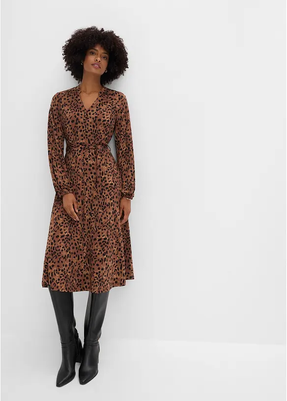 Abito in jersey leopardato con laccetto sottile in vita, bonprix