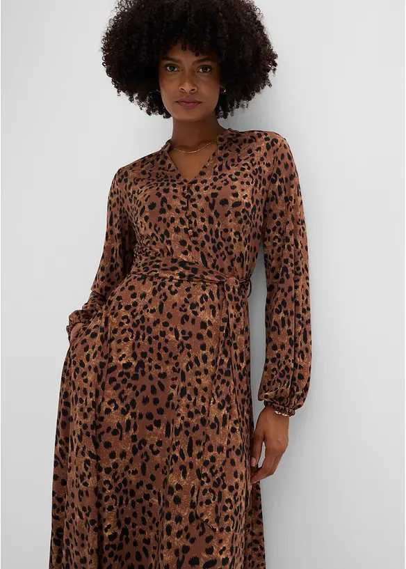 Abito in jersey leopardato con laccetto sottile in vita, bonprix