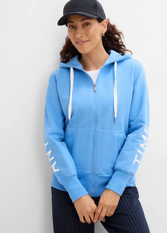 Felpa con zip e cappuccio in misto cotone biologico elasticizzato, bonprix