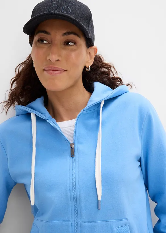 Felpa con zip e cappuccio in misto cotone biologico elasticizzato, bonprix