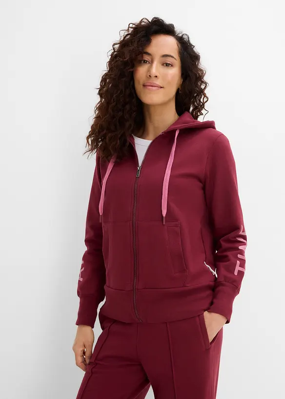 Felpa con zip e cappuccio in misto cotone biologico elasticizzato, bonprix