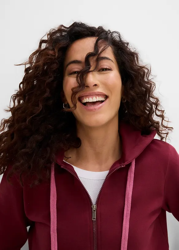 Felpa con zip e cappuccio in misto cotone biologico elasticizzato, bonprix