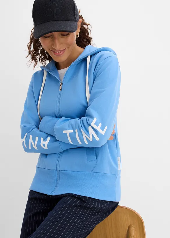 Felpa con zip e cappuccio in misto cotone biologico elasticizzato, bonprix