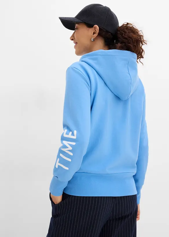 Felpa con zip e cappuccio in misto cotone biologico elasticizzato, bonprix