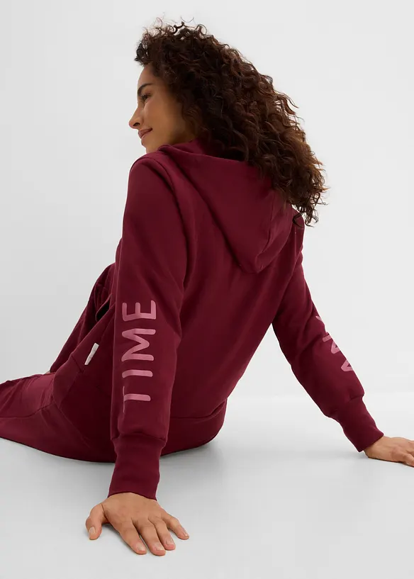 Felpa con zip e cappuccio in misto cotone biologico elasticizzato, bonprix