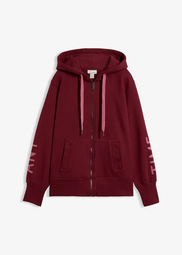 Felpa con zip e cappuccio in misto cotone biologico elasticizzato, bonprix