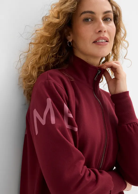 Felpa con zip in misto cotone biologico elasticizzato, bonprix