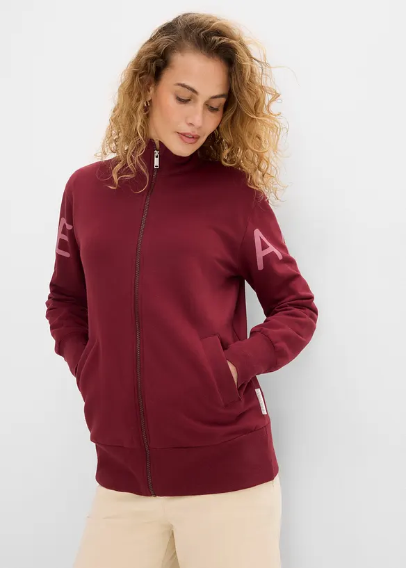 Felpa con zip in misto cotone biologico elasticizzato, bonprix