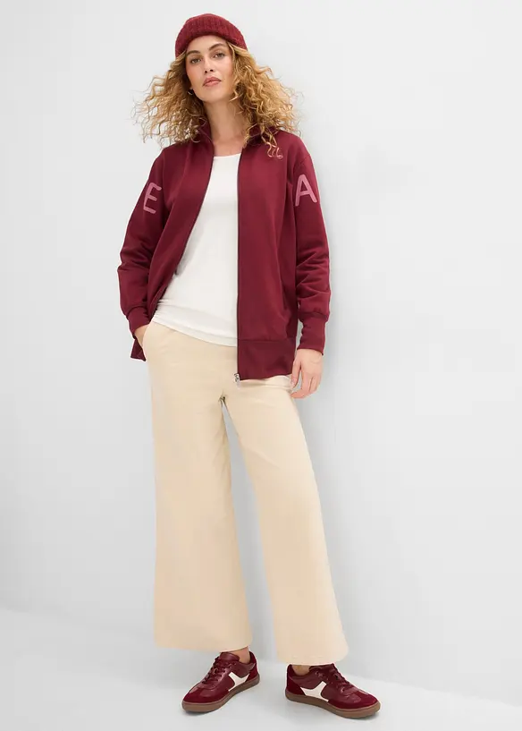 Felpa con zip in misto cotone biologico elasticizzato, bonprix