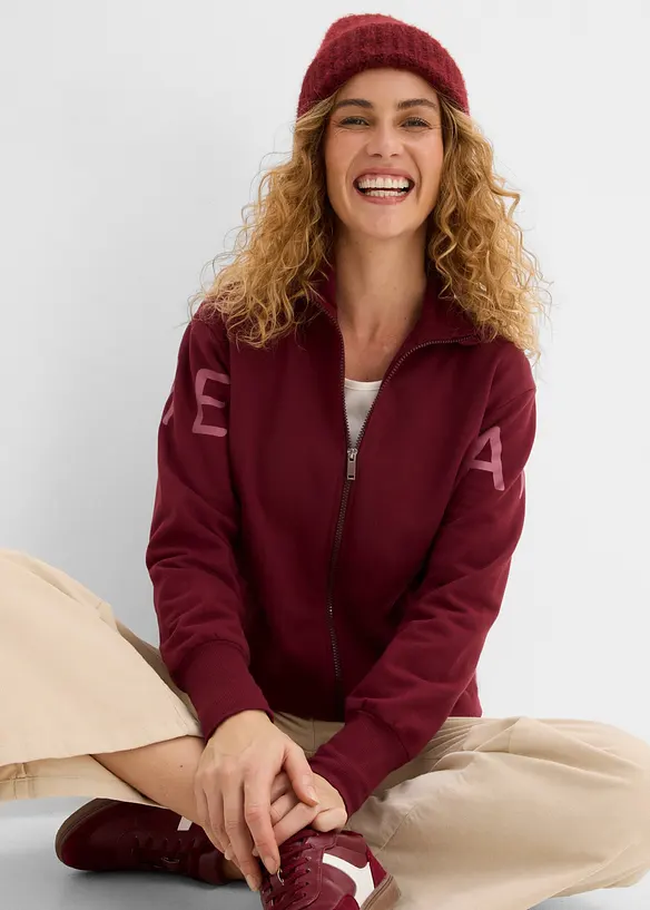 Felpa con zip in misto cotone biologico elasticizzato, bonprix