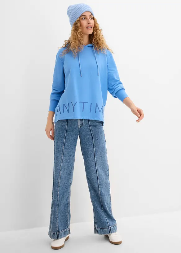 Felpa con cappuccio in misto cotone biologico elasticizzato, bonprix