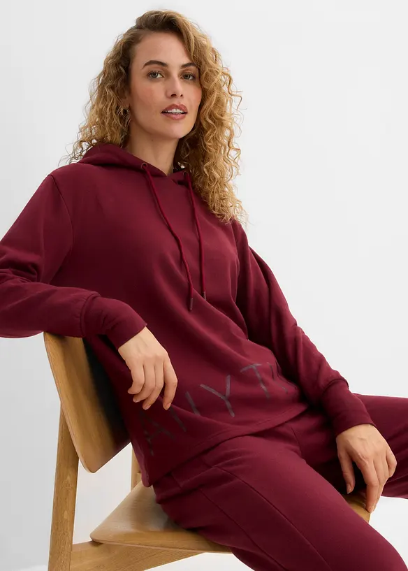 Felpa con cappuccio in misto cotone biologico elasticizzato, bonprix