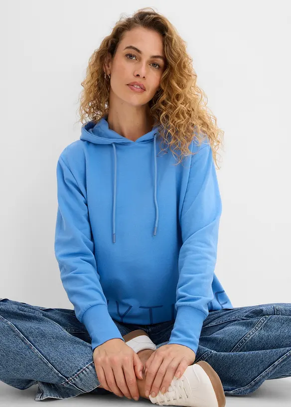 Felpa con cappuccio in misto cotone biologico elasticizzato, bonprix