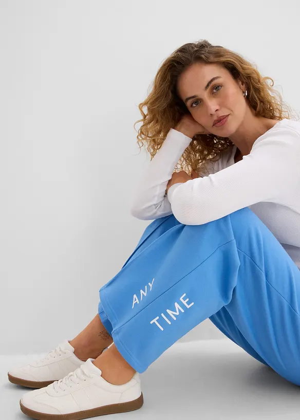 Pantaloni in felpa di misto cotone biologico elasticizzato, bonprix