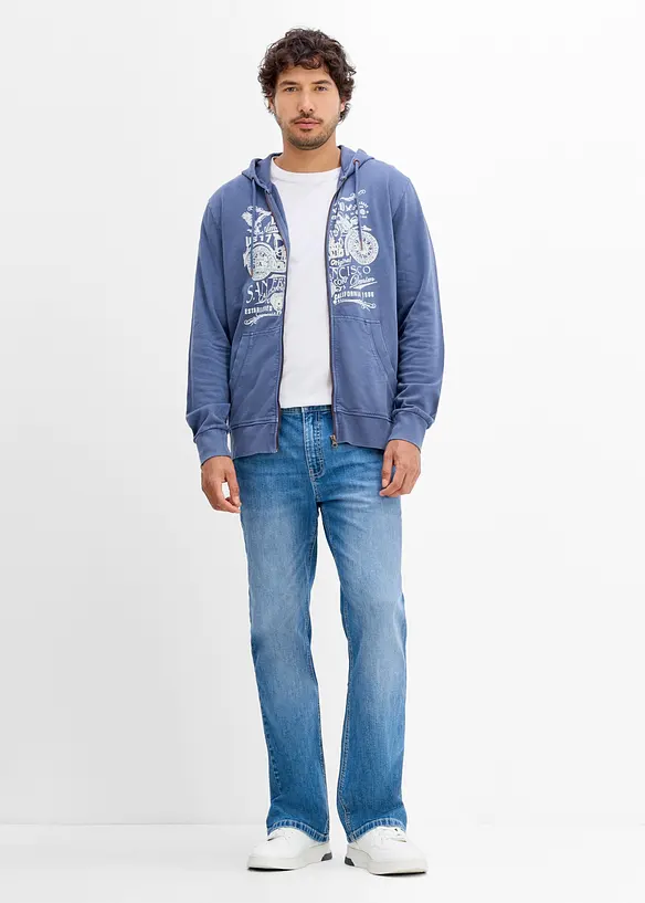 Felpa con zip e cappuccio in puro cotone, bonprix