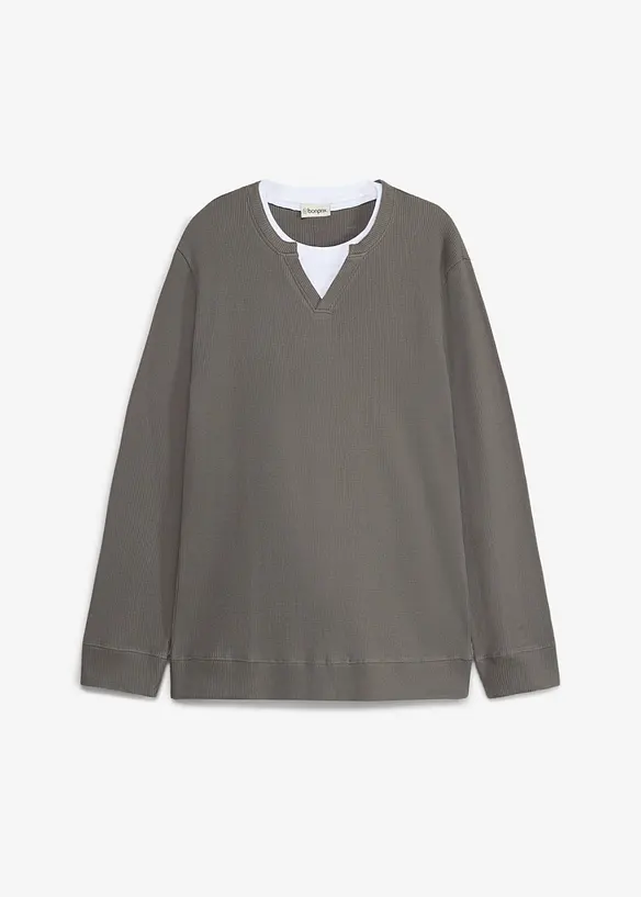 Maglia a maniche lunghe a nido d&rsquo;ape, effetto 2-in-1, in puro cotone, bonprix