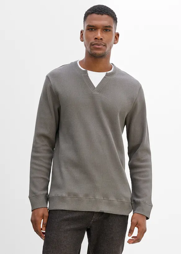 Maglia a maniche lunghe a nido d&rsquo;ape, effetto 2-in-1, in puro cotone, bonprix