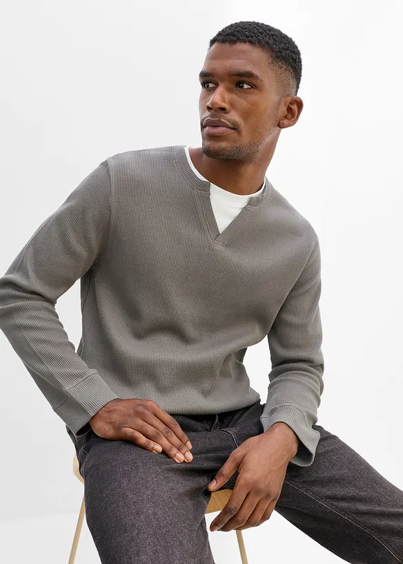 Maglia a maniche lunghe a nido d&rsquo;ape, effetto 2-in-1, in puro cotone, bonprix