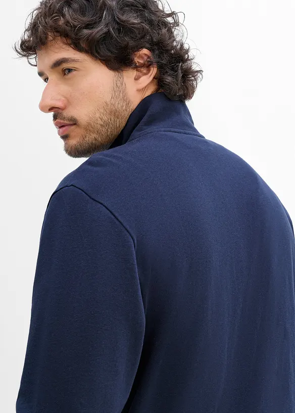 Felpa con zip e colletto dritto in puro cotone, bonprix