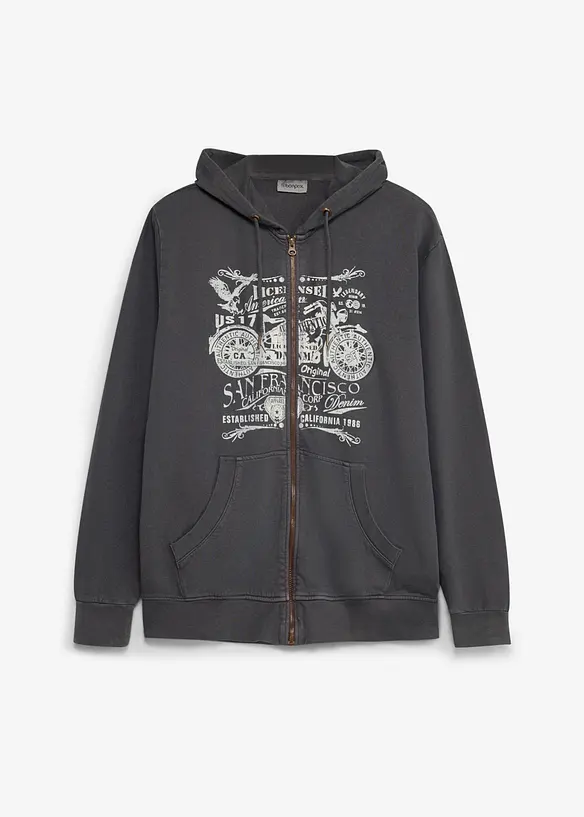 Felpa con zip e cappuccio in puro cotone, bonprix