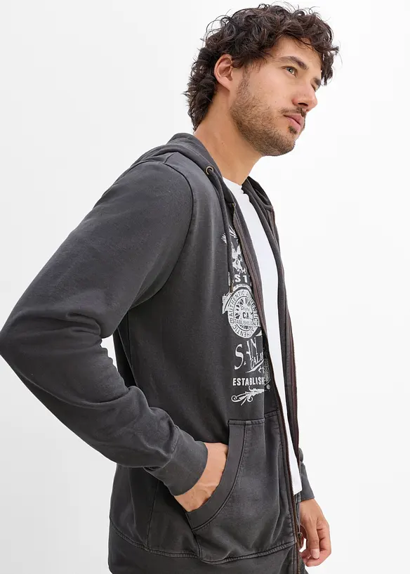 Felpa con zip e cappuccio in puro cotone, bonprix