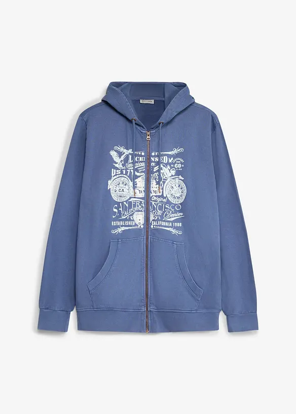 Felpa con zip e cappuccio in puro cotone, bonprix