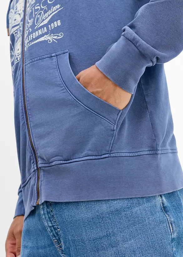 Felpa con zip e cappuccio in puro cotone, bonprix