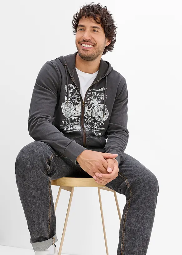 Felpa con zip e cappuccio in puro cotone, bonprix