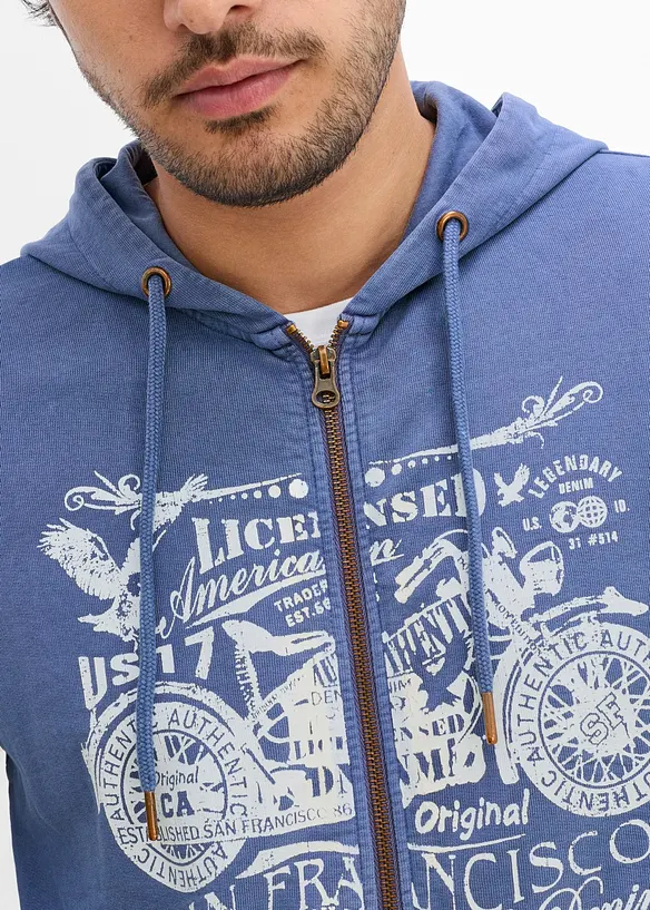 Felpa con zip e cappuccio in puro cotone, bonprix