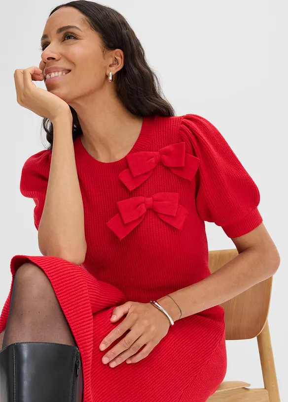 Abito in maglia con fiocchi, bonprix