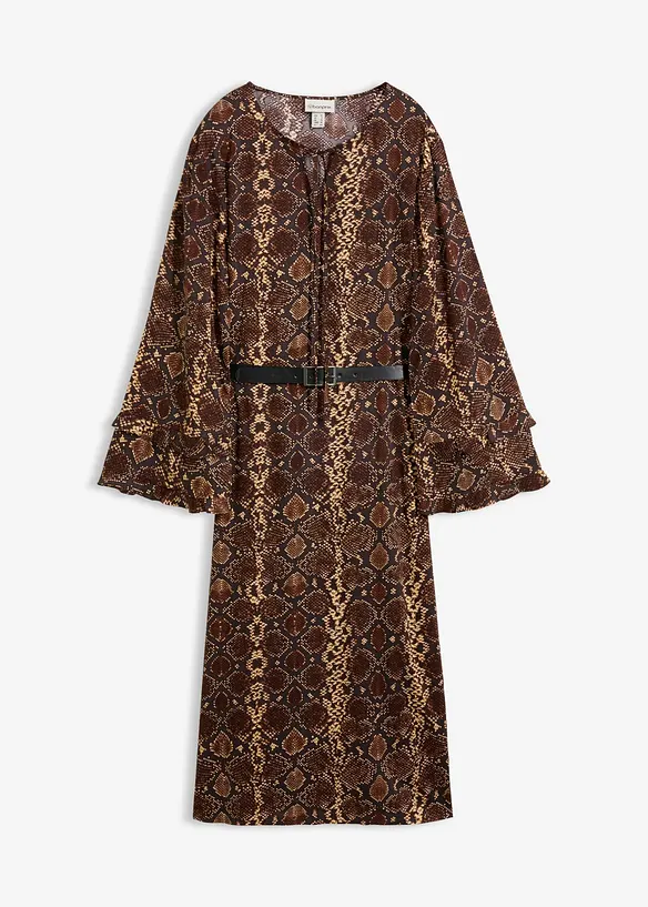 Abito midi in misto viscosa fine con cintura, bonprix