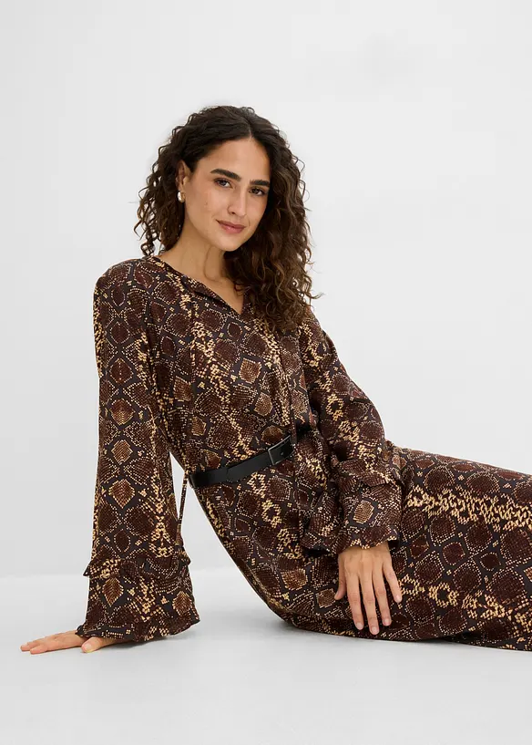 Abito midi in misto viscosa fine con cintura, bonprix