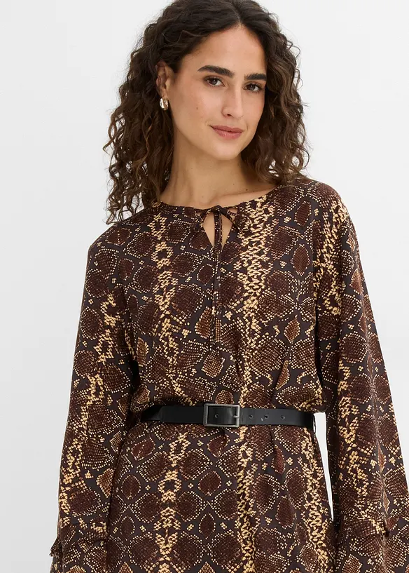 Abito midi in misto viscosa fine con cintura, bonprix