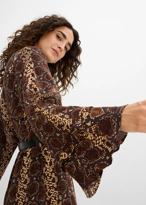 Abito midi in misto viscosa fine con cintura, bonprix
