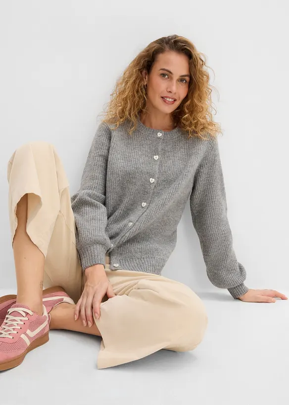 Cardigan con bottoni a forma di cuore, bonprix